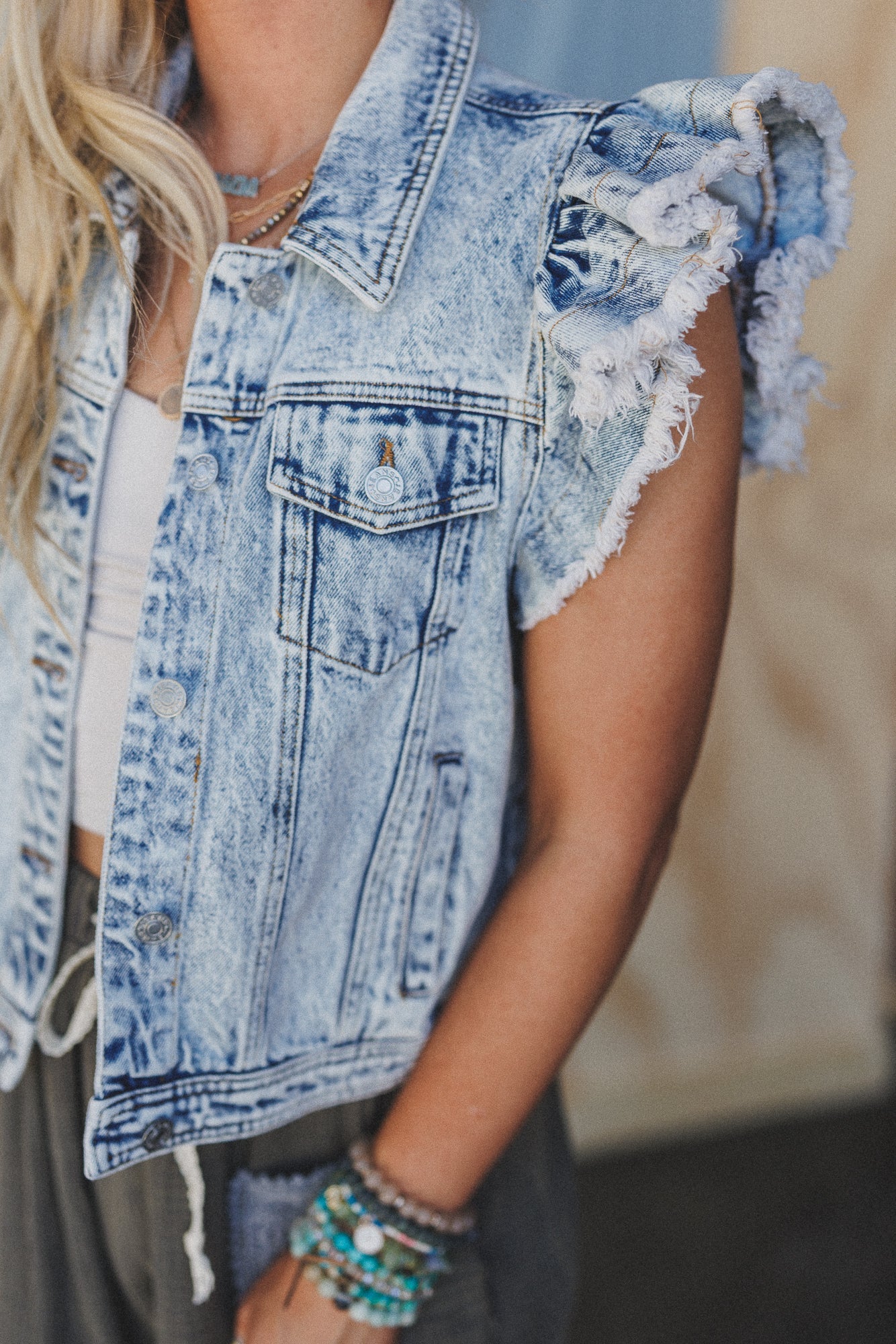 Ruffle And Roam Denim Jacket - Light Wash