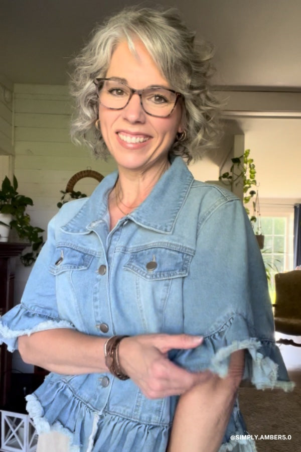 Scottie Ruffle Denim Jacket - Light Denim