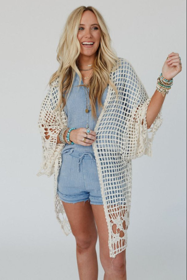 Off The Grid Crochet Kimono - Natural