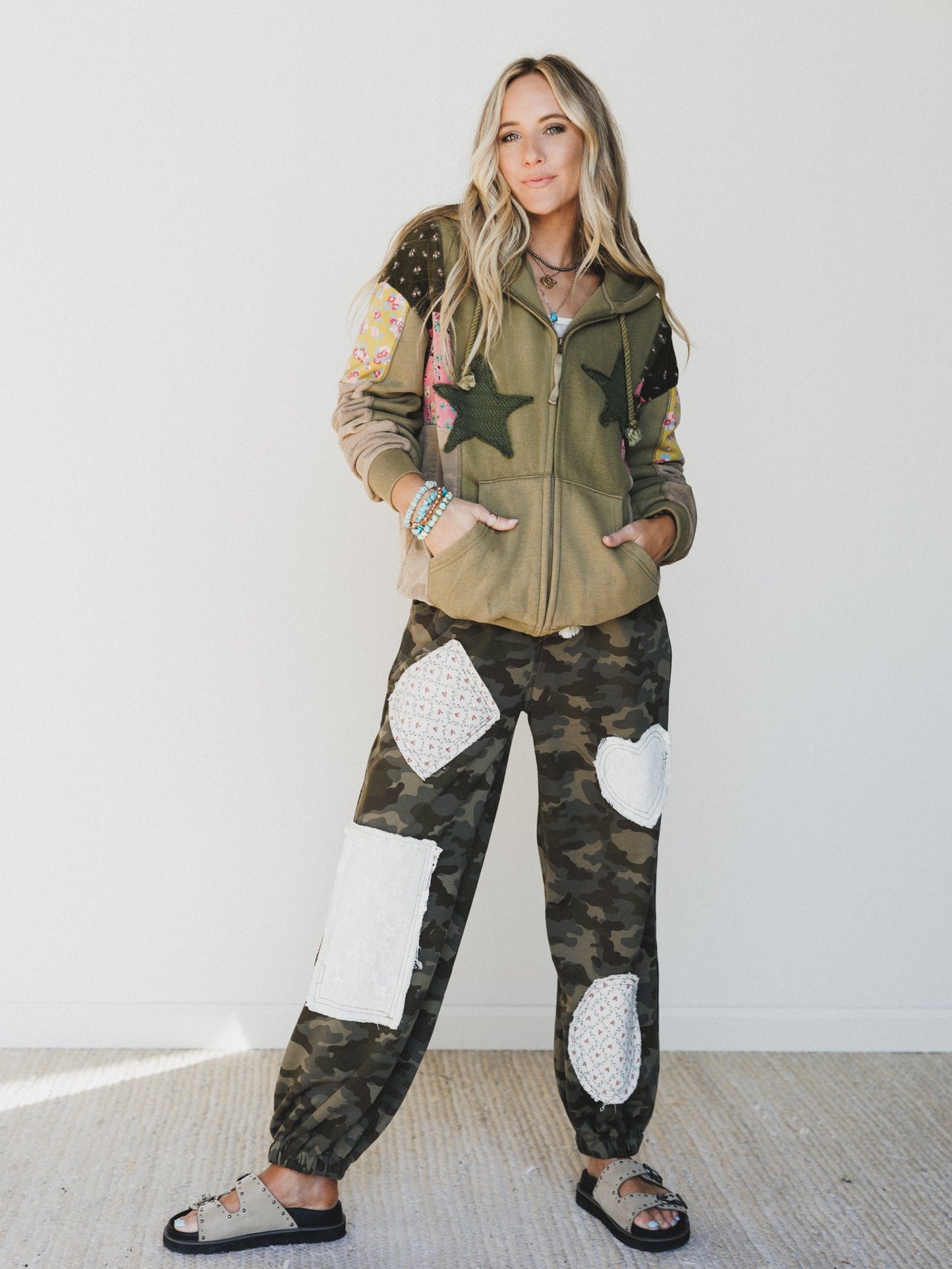 Stars on the Double Zip Up Hoodie - Faded Olive