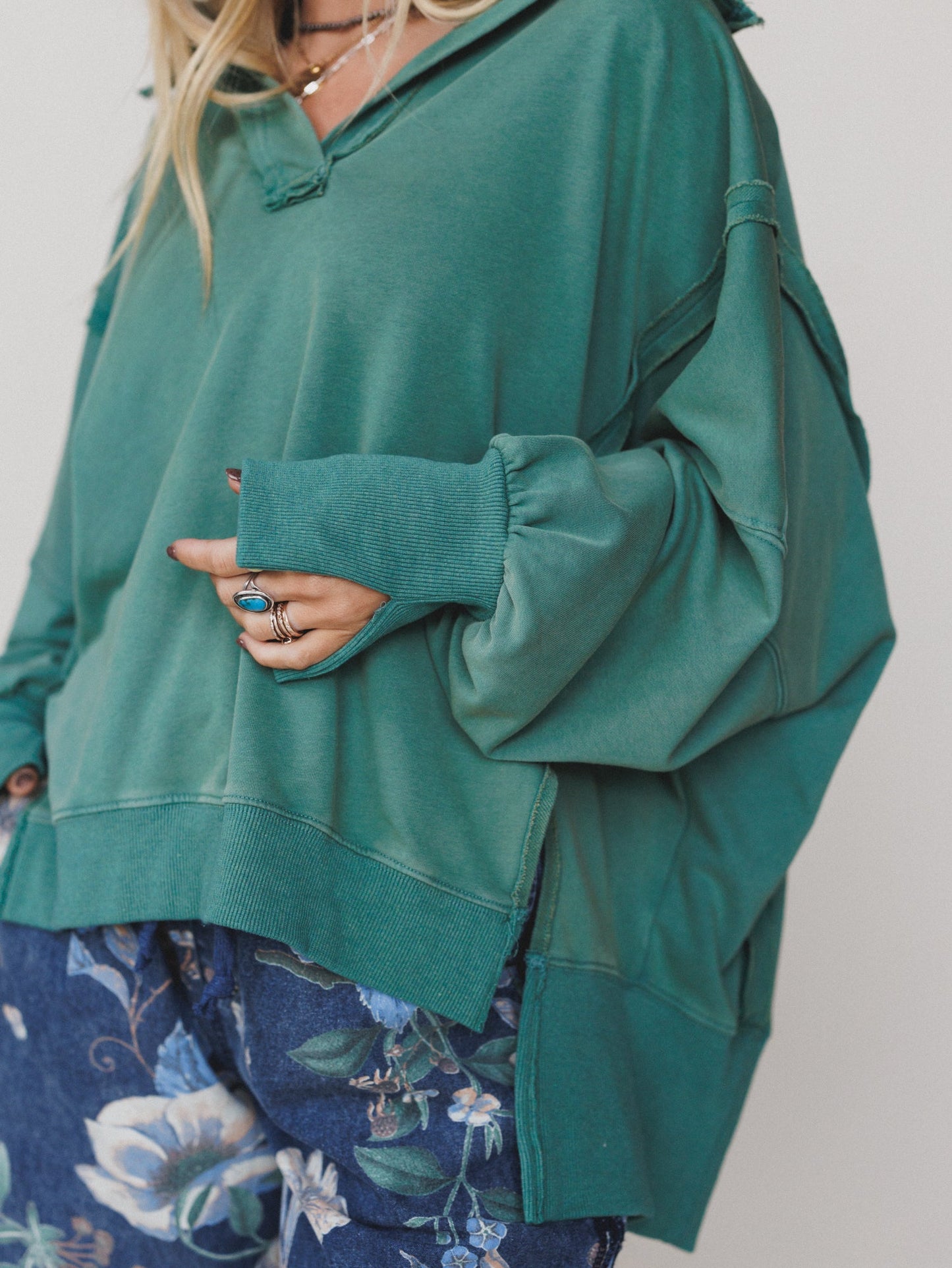 Candace Oversized Collar Sweatshirt - Green