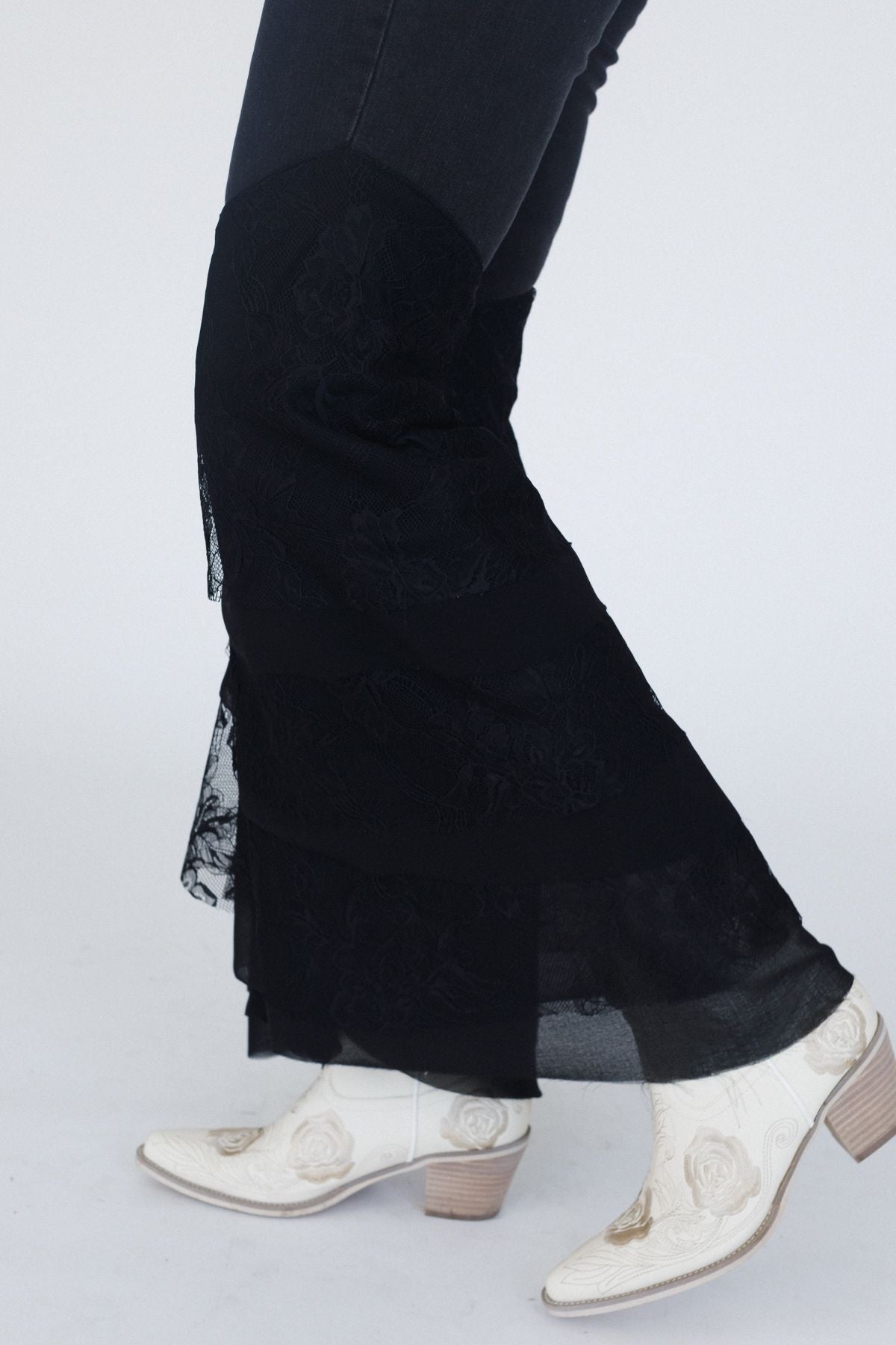 Marbella Lace Flared Jeans - Black
