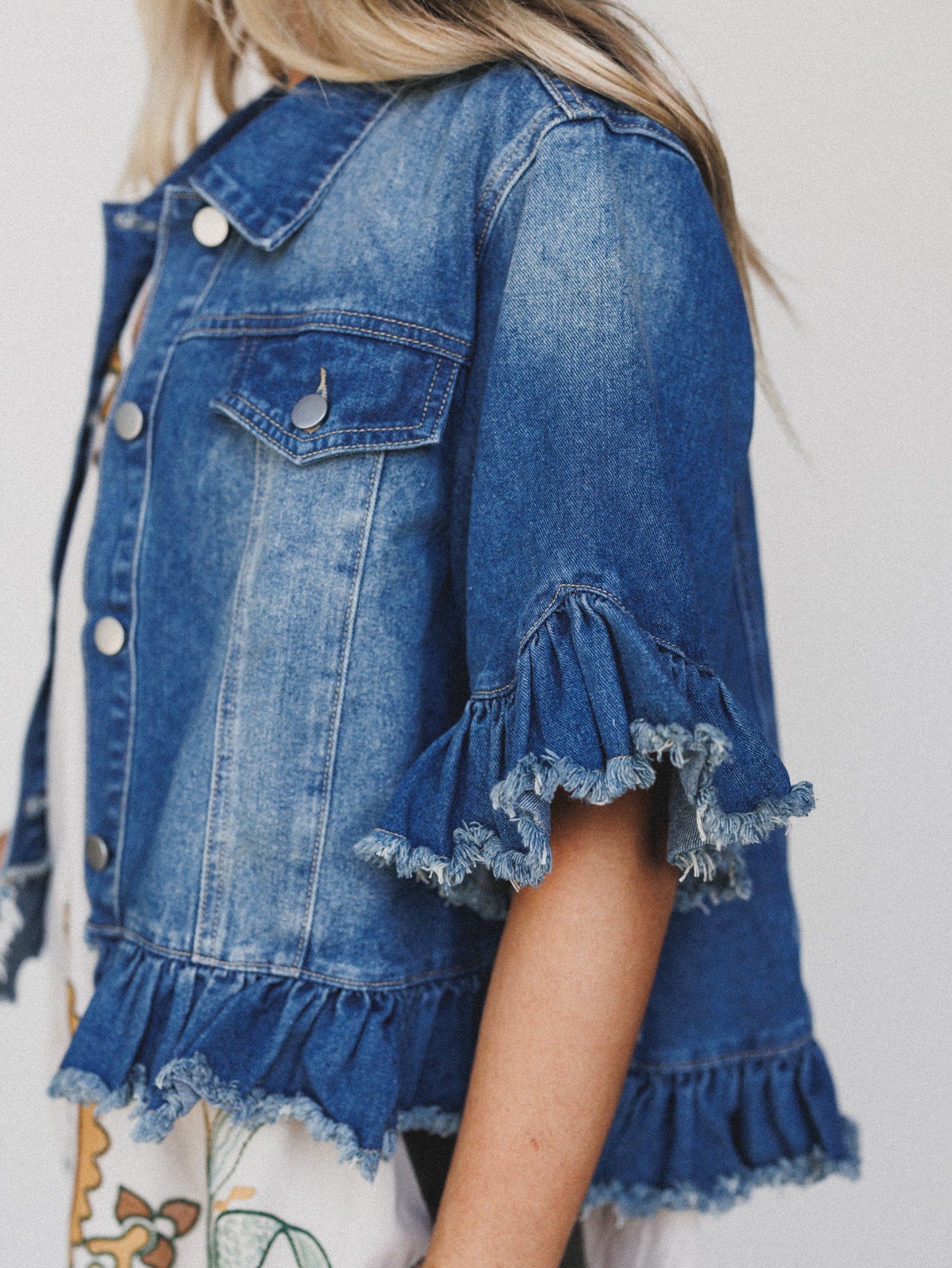Scottie Ruffle Denim Jacket - Blue