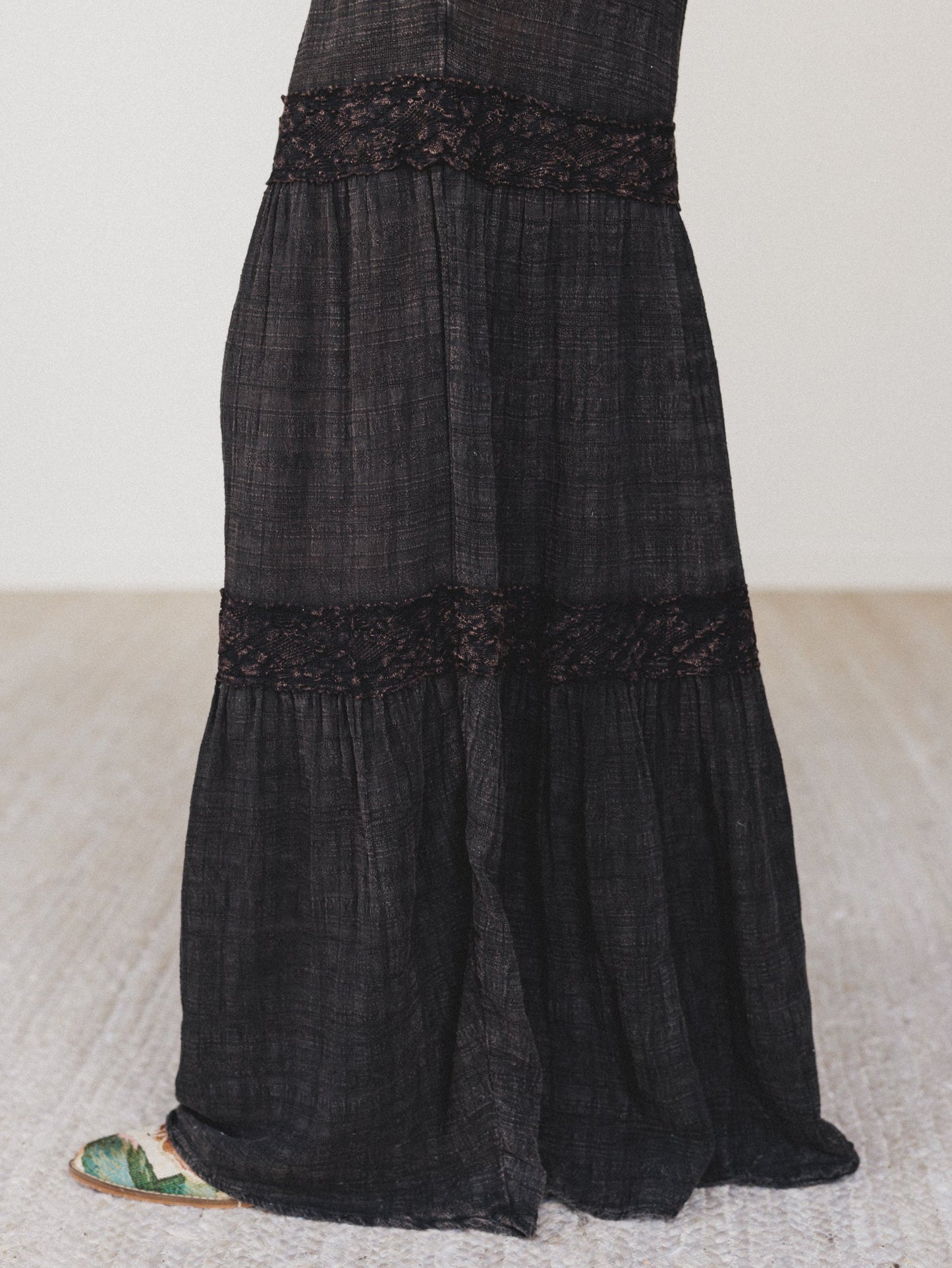 Farrah Flower Wide Leg Pants - Black