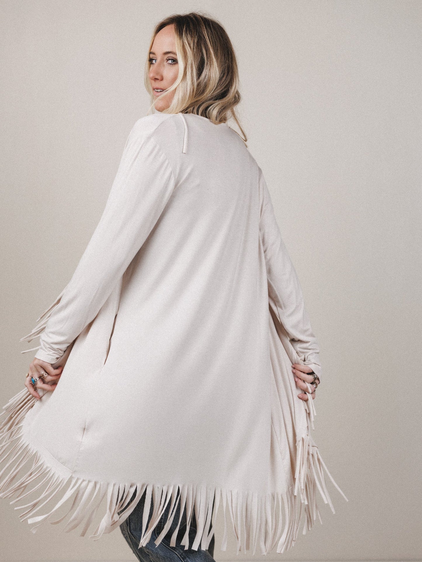 The Nest Showstopper Fringe Cardigan - Oat