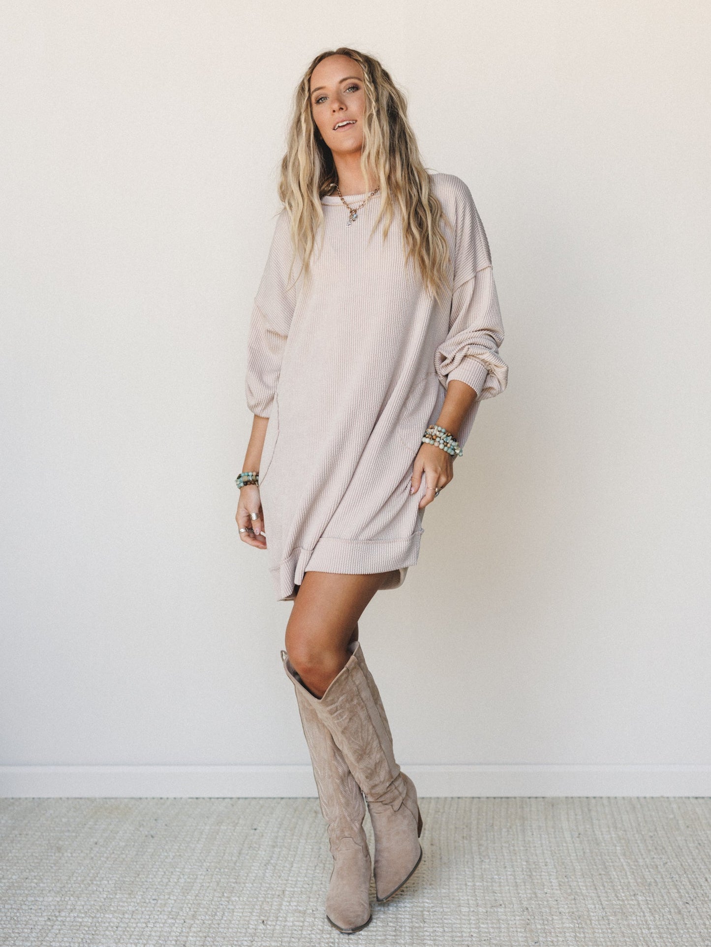 The Nest Moon Glow Long Sleeve Dress - Cream