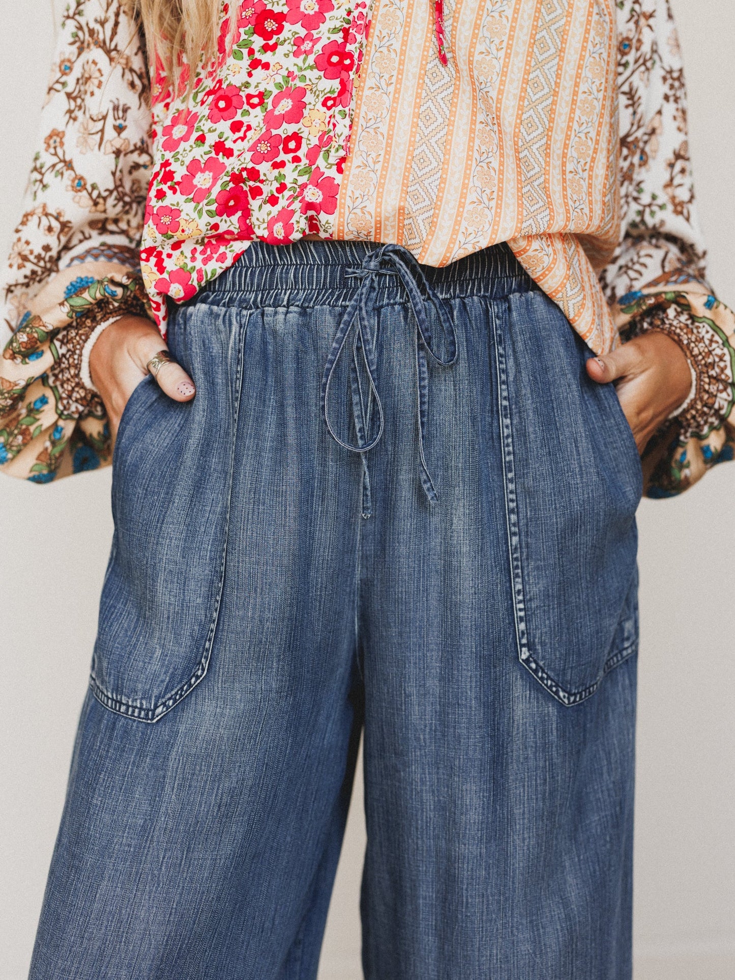 Casual Step Wide Leg Pants - Dark Denim