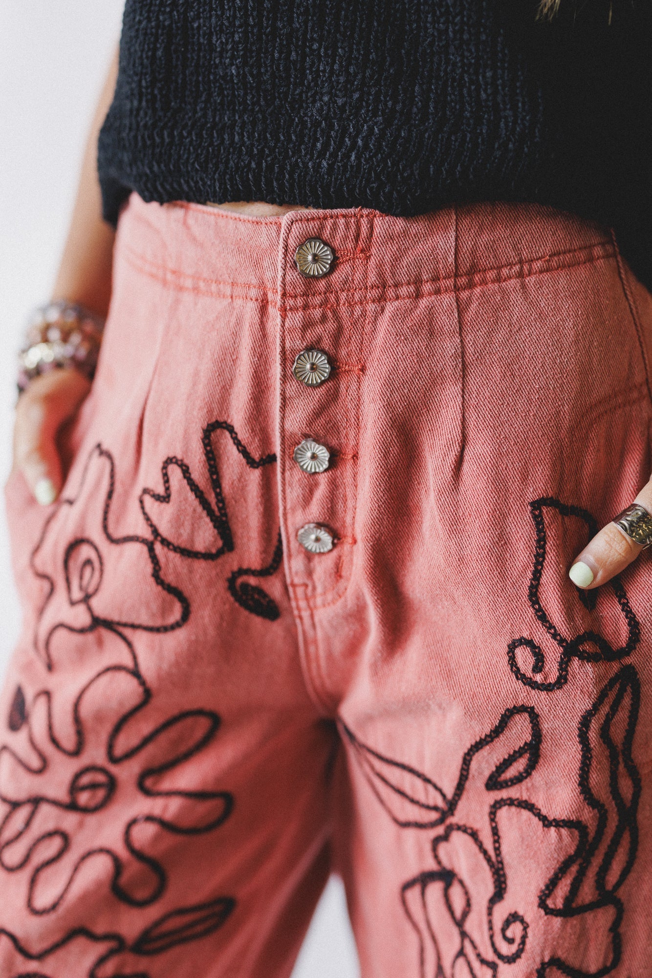 Sweet On You Embroidered Pants - Red