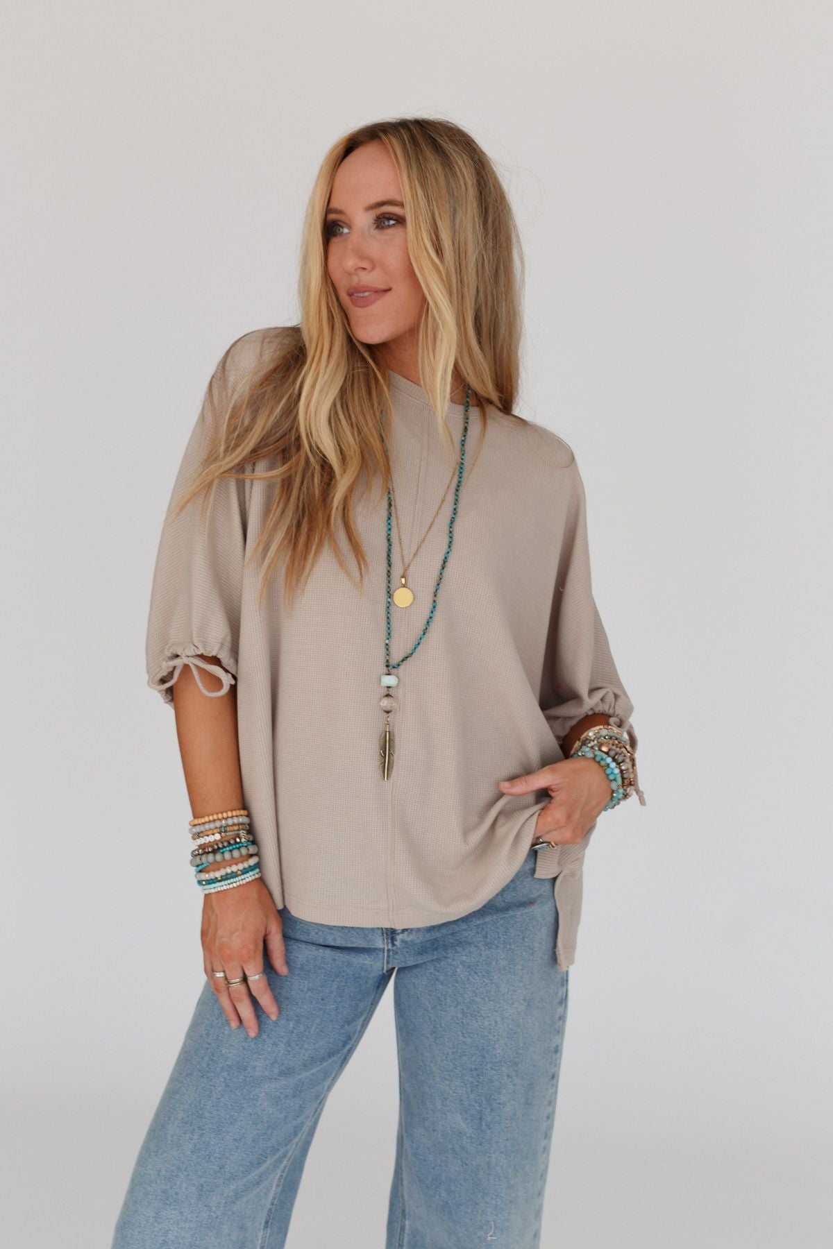 The Nest Little Lark Puff Sleeve Tee - Taupe