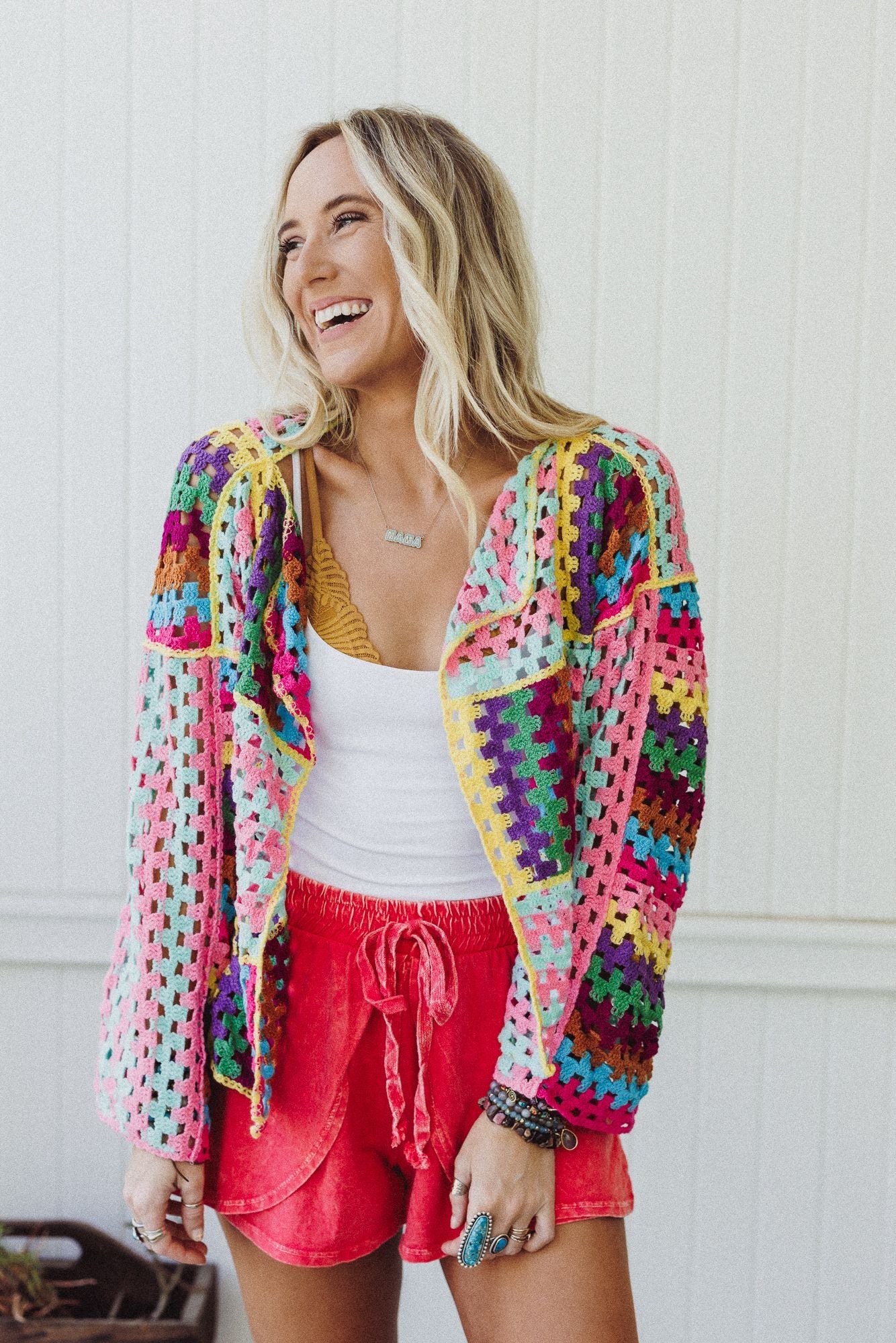 Colorwaves Crochet Cardigan - Pink