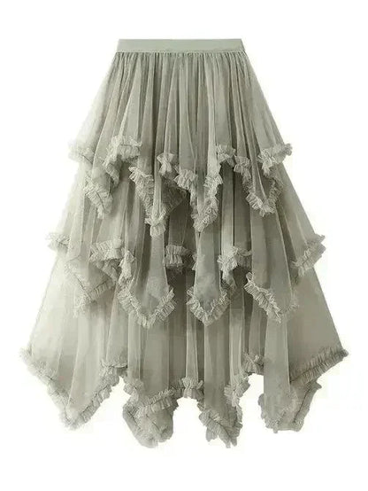 Layered Mesh High Waist Skirt – Sheer Tiered with Shorts