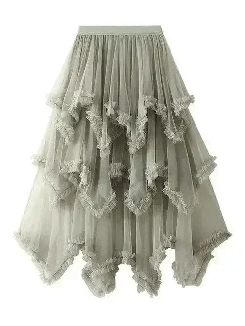 Layered Mesh High Waist Skirt – Sheer Tiered with Shorts