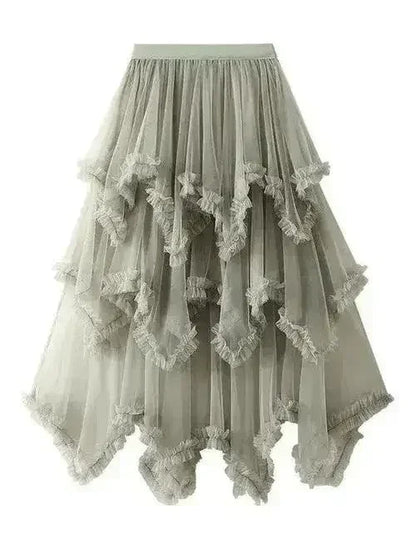 Layered Mesh High Waist Skirt – Sheer Tiered with Shorts