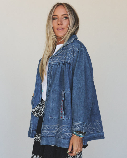 Denim Joy Jean Embroidered Jacket - Medium Wash