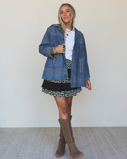 Denim Joy Jean Embroidered Jacket - Medium Wash