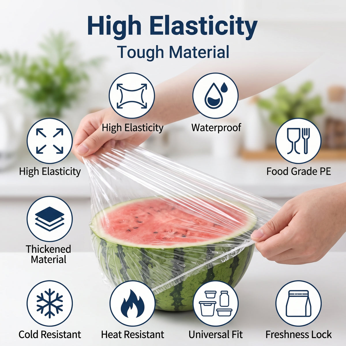 Disposable Food-Grade Plastic Wrap: Extra-Large, Extra-Thick, Household-Use, Elastic-Edged Roll Set
