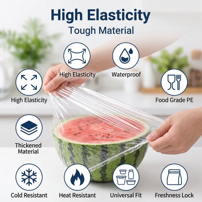 Disposable Food-Grade Plastic Wrap: Extra-Large, Extra-Thick, Household-Use, Elastic-Edged Roll Set