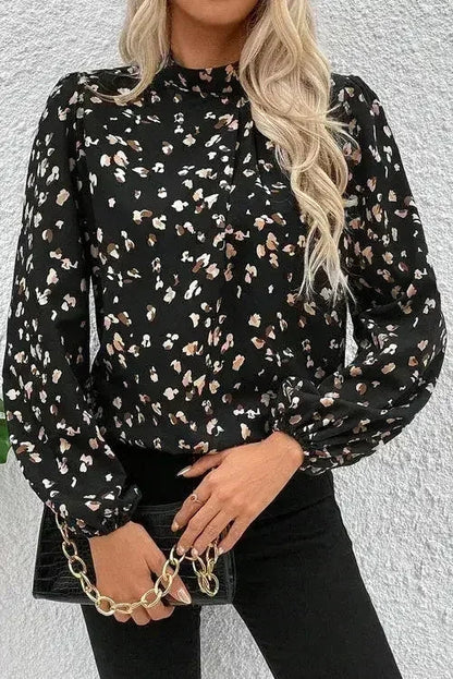 White Leopard Print Lantern Sleeve Blouse | Femstylo
