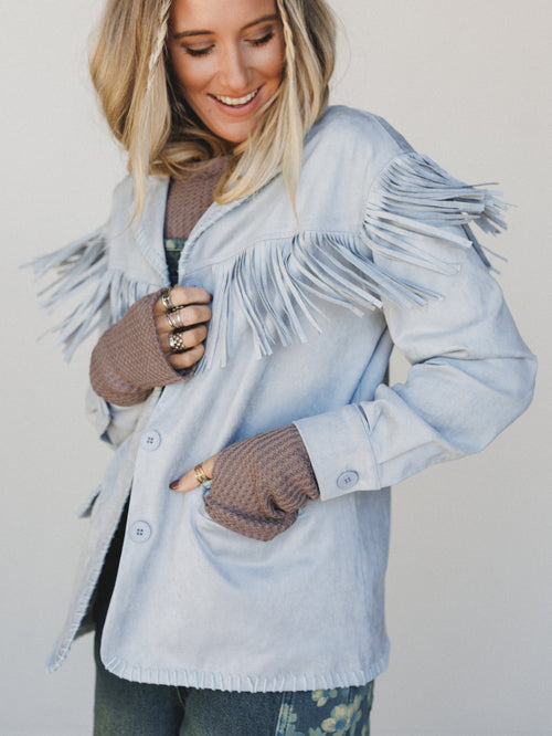 Suede Soul Fringe Jacket Blazer - Pastel Grey