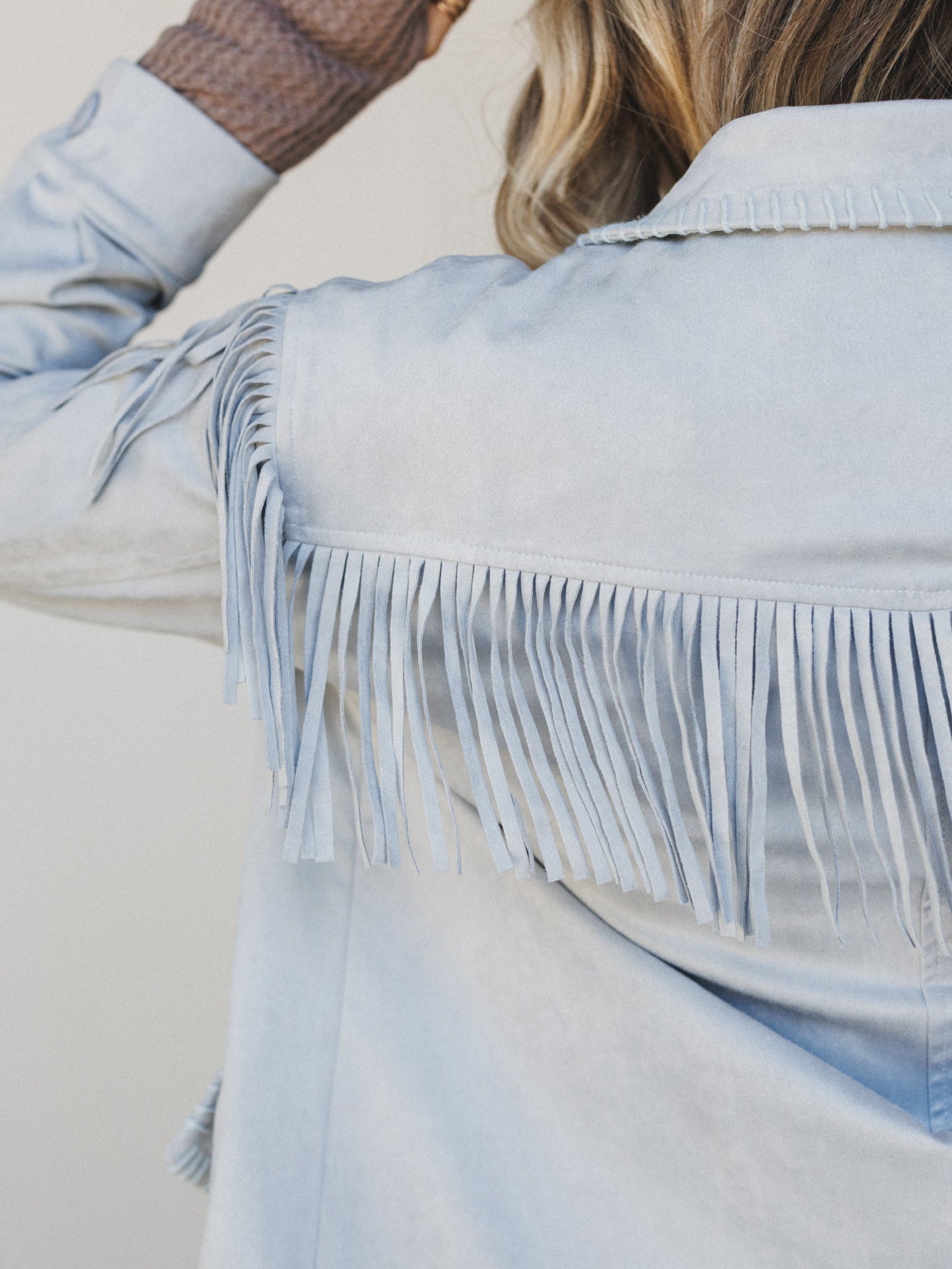 Suede Soul Fringe Jacket Blazer - Pastel Grey