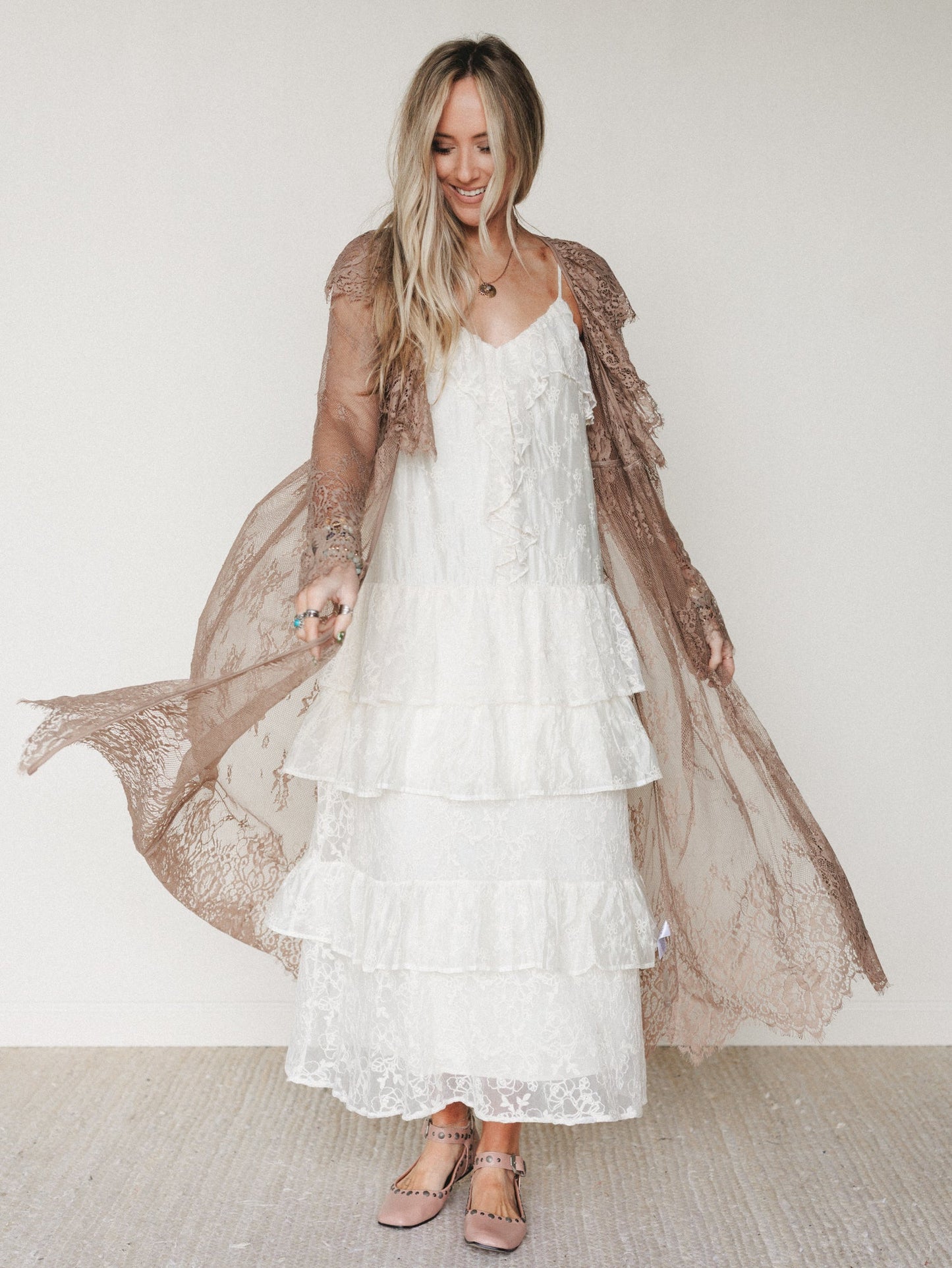 Love Letters Baroque Lace Duster - Taupe