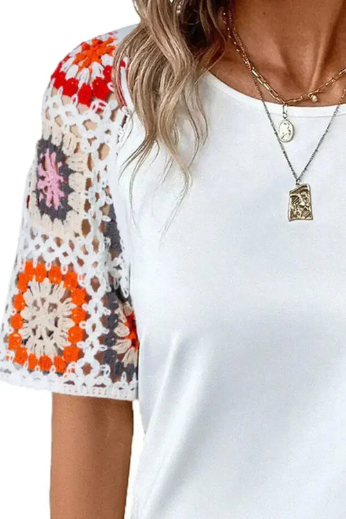 Geometric Round Neck Short Sleeve Blouse | Femstylo