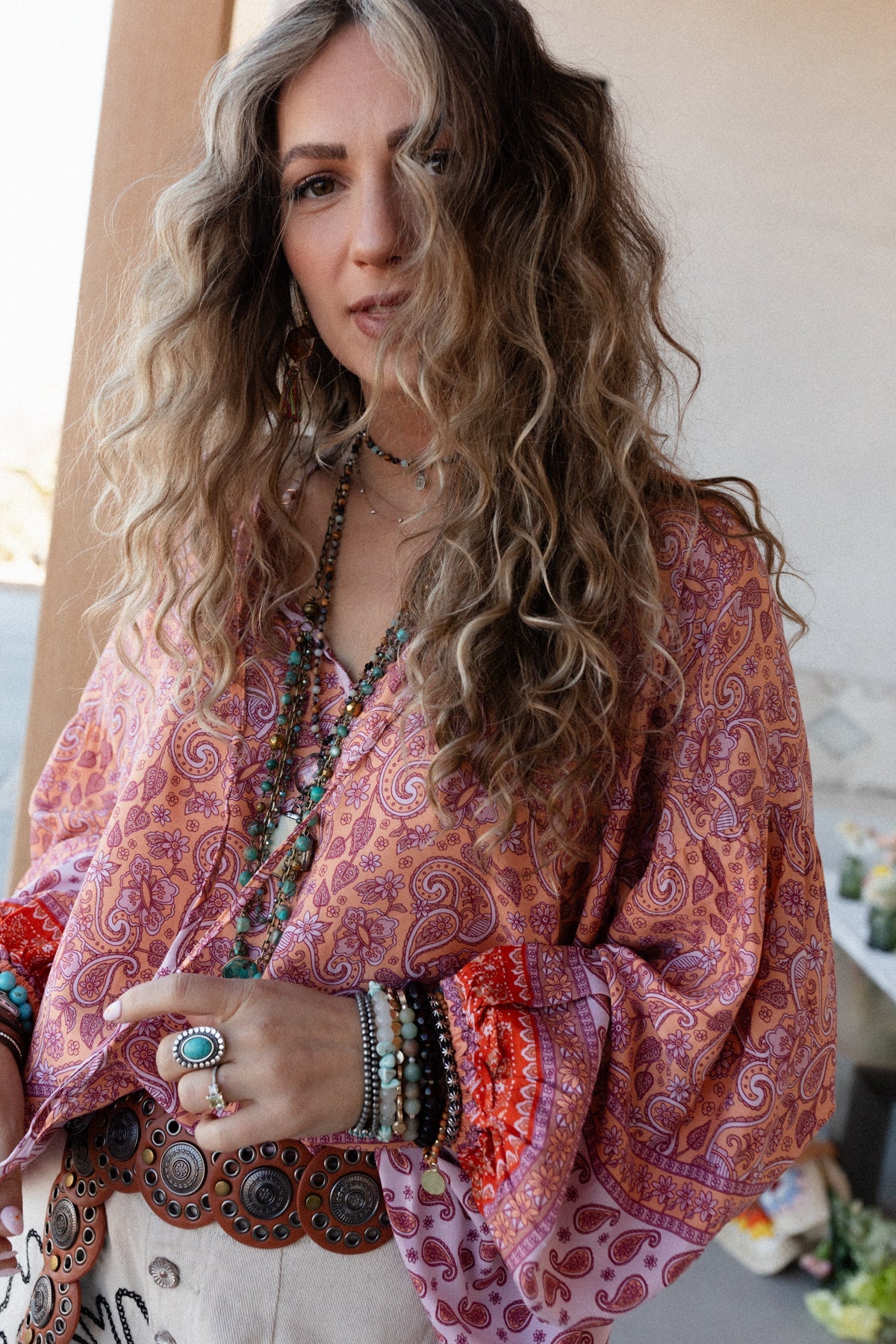 The Nest Lani Border Print Top - Orange Border Print