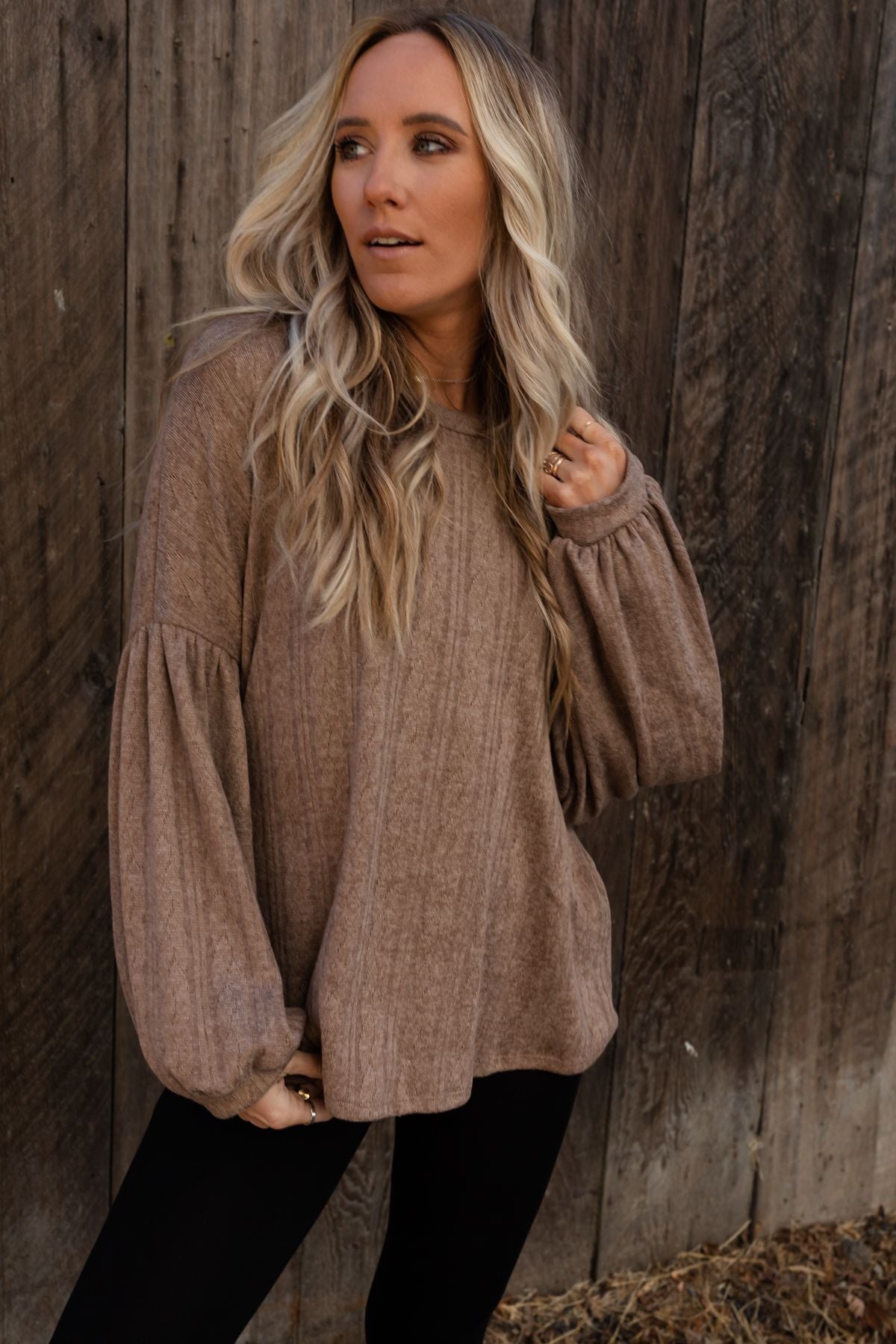 The Nest Sweet Heart Balloon Sleeve Knit Sweater - Mocha