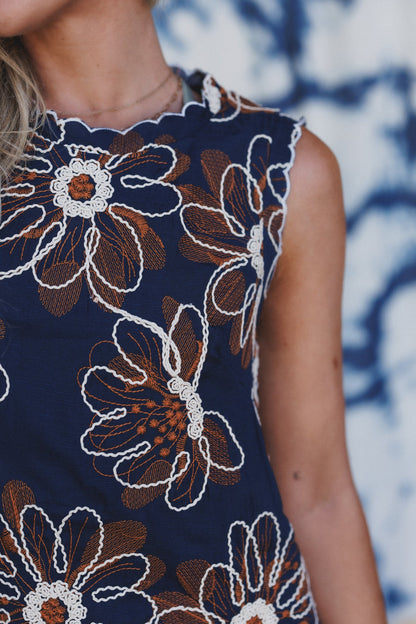 Garden Affair Embroidered Dress - Navy