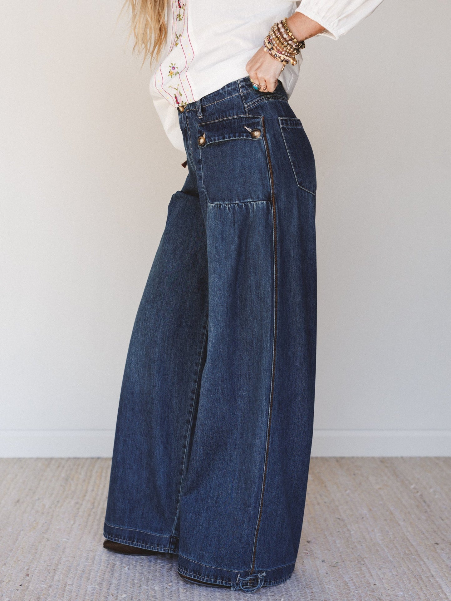 Let's Jet Set Wide Leg Jeans - Dark Denim