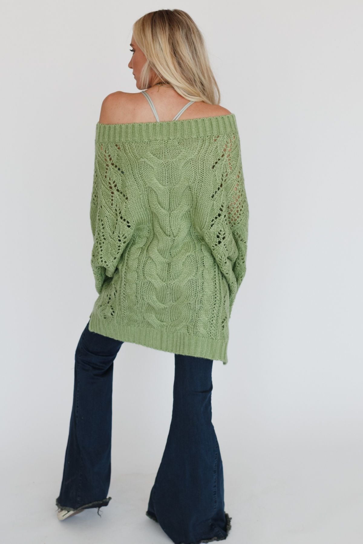 Golden Hour Bubble Sleeve Sweater Dress - Light Green