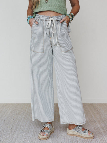 Away at Sea Striped Pants - Washed Black