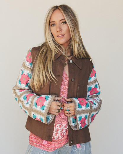Willow Bloom Crochet Jacket - Light Brown