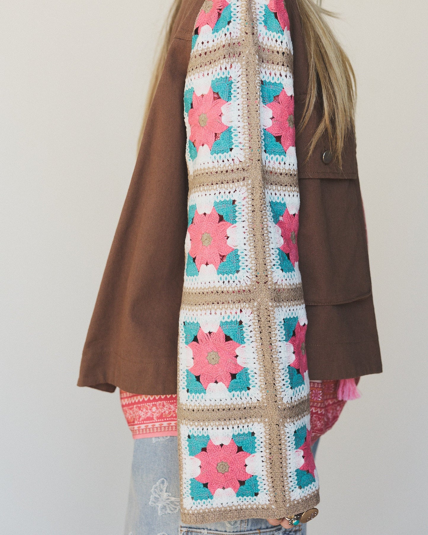 Willow Bloom Crochet Jacket - Light Brown