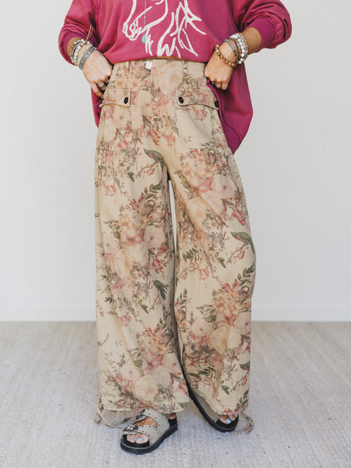 Season of Florals Pants - Tan