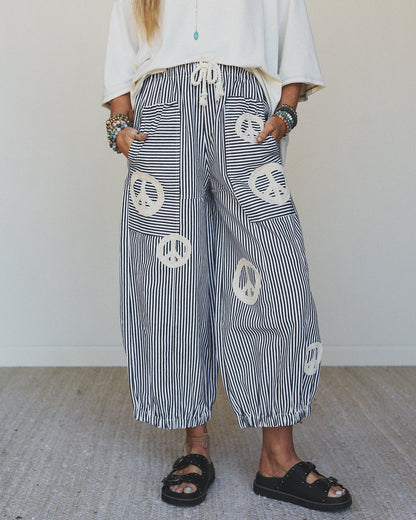 Peace Out Stripe Jeans - Black