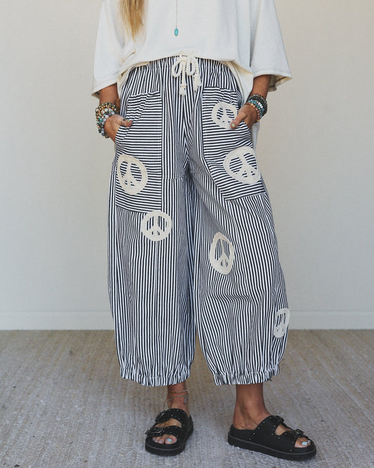 Peace Out Stripe Jeans - Black