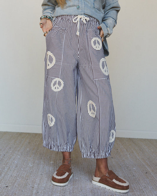 Peace Out Stripe Jeans - Brown