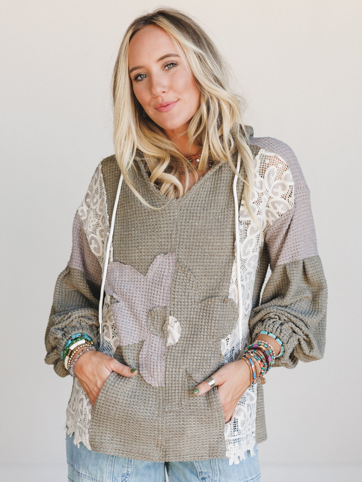 Lace Bliss Flower Patch Top - Olive