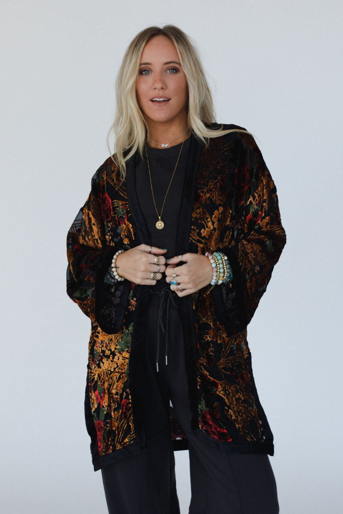 Mirren Velvet Kimono - Black Multi
