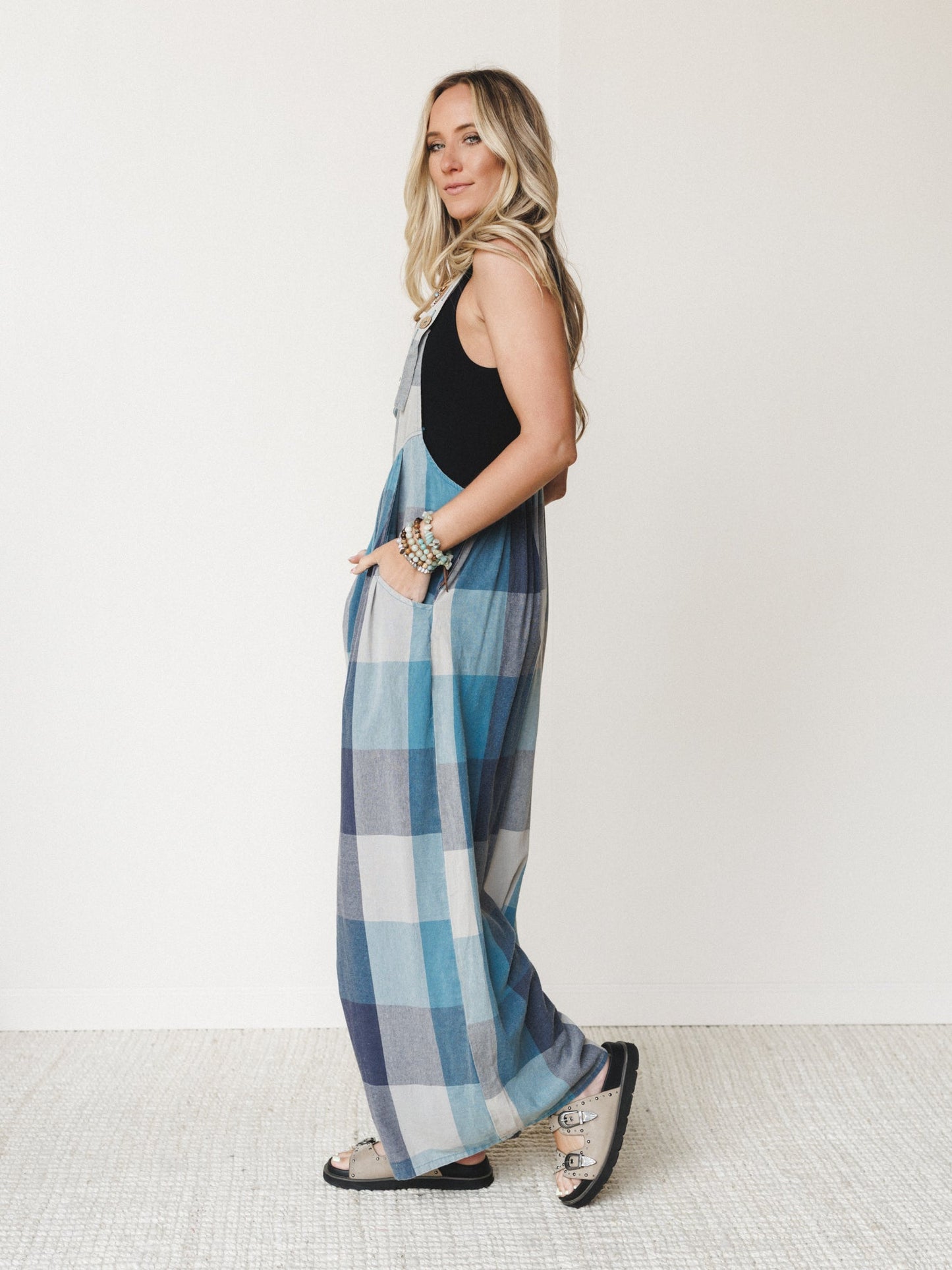 Delyah Plaid Pattern Overalls - Denim Mix
