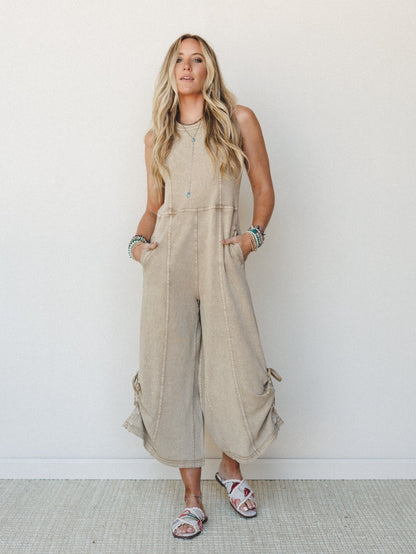 Turning Point Washed Cargo Jumpsuit - Latte