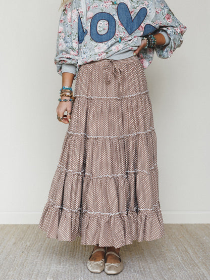 Polka Dot Darling Maxi Skirt - Mocha
