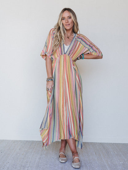 Island Tan V Neck Maxi Dress - Yellow Multi