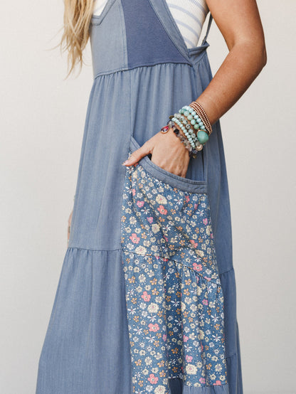 June's Flowers Maxi Dress - Washed Denim