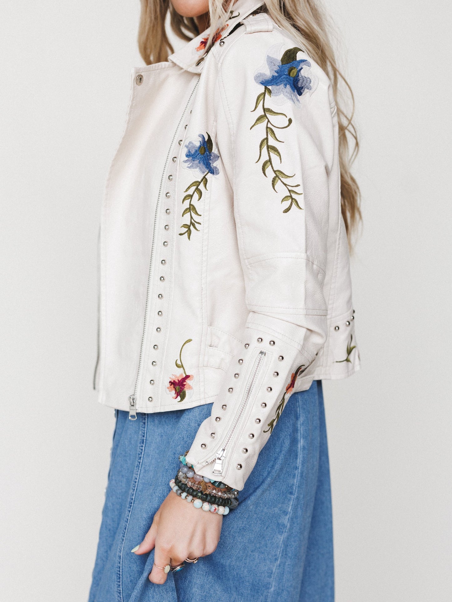 Brooklyn Embroidered Studded Jacket - Beige