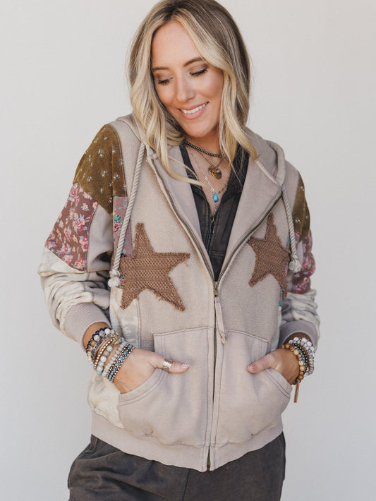 Stars on the Double Zip Up Hoodie  - Mushroom