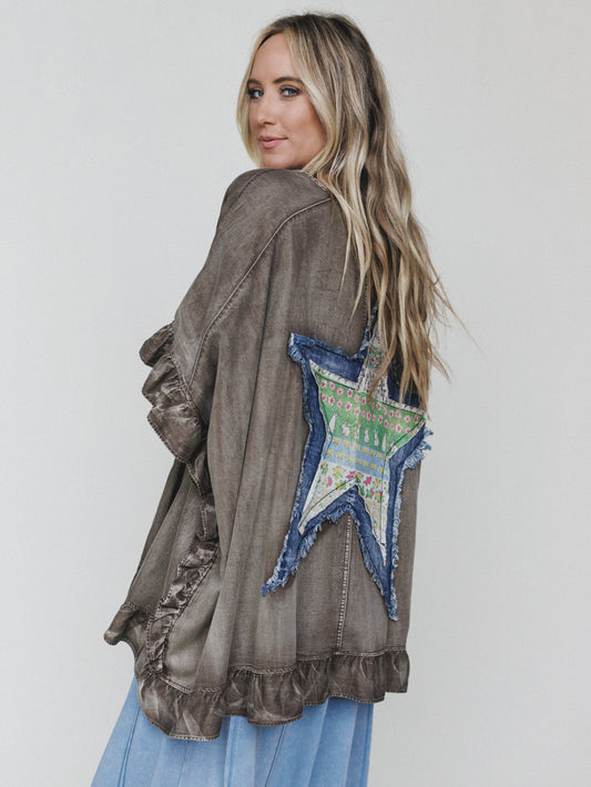 Robbie Star Patchwork Denim Jacket  - Mocha