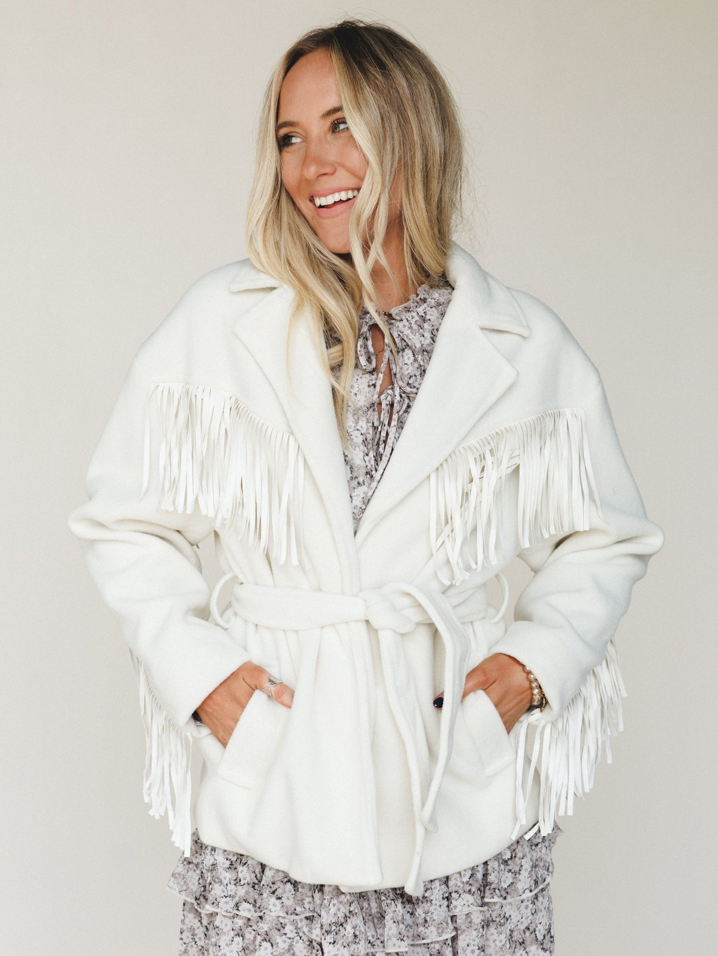 Western Grounds Fringe Jacket  - Cream