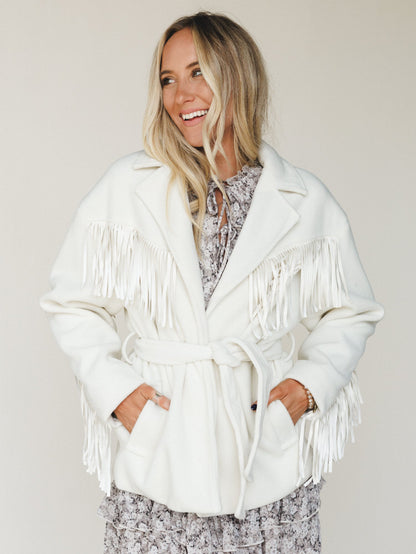 Western Grounds Fringe Jacket  - Cream